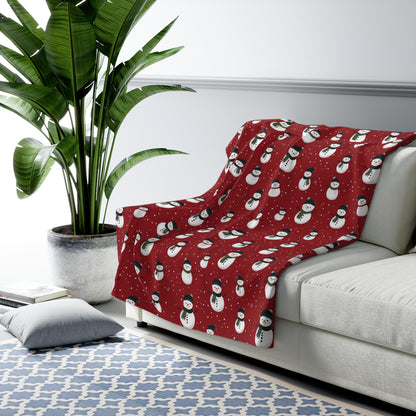 Cozy Snowman Sherpa Fleece Blanket | Holiday Gift, Winter Decor, Child's Comfort, Snowman Design, Christmas Snuggle