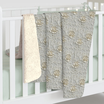 Sherpa Fleece Blanket - Wedding Pattern Silky White Yellow Hints