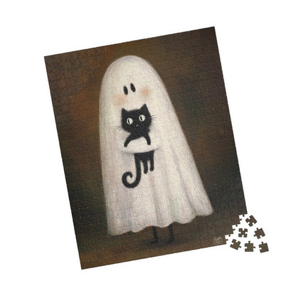 Retro Ghost Cat Puzzle – 110, 252, 520, 1014 Pieces, Perfect for Halloween Decor