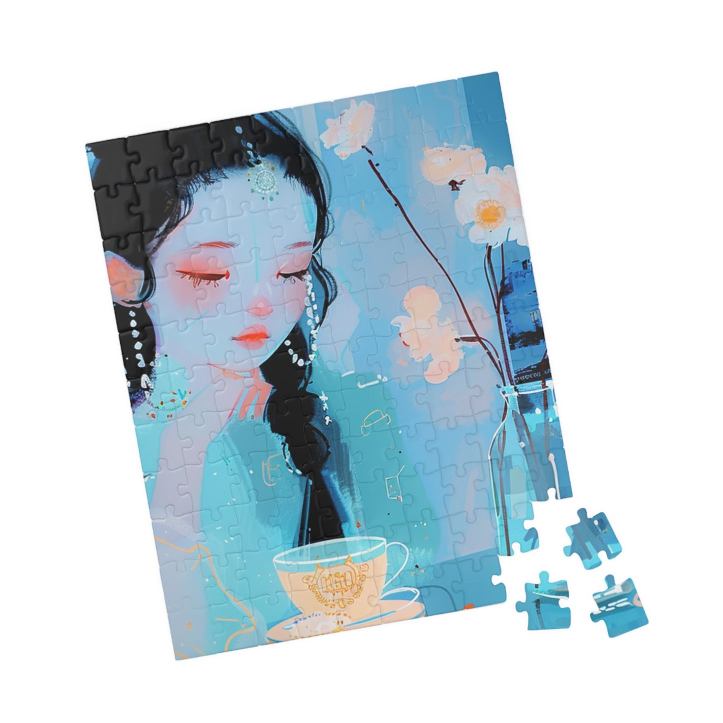 Artistic Puzzle Featuring Serene Teacup Design, Perfect Gift for Tea Lovers, Mindful Relaxation Activity Decor
