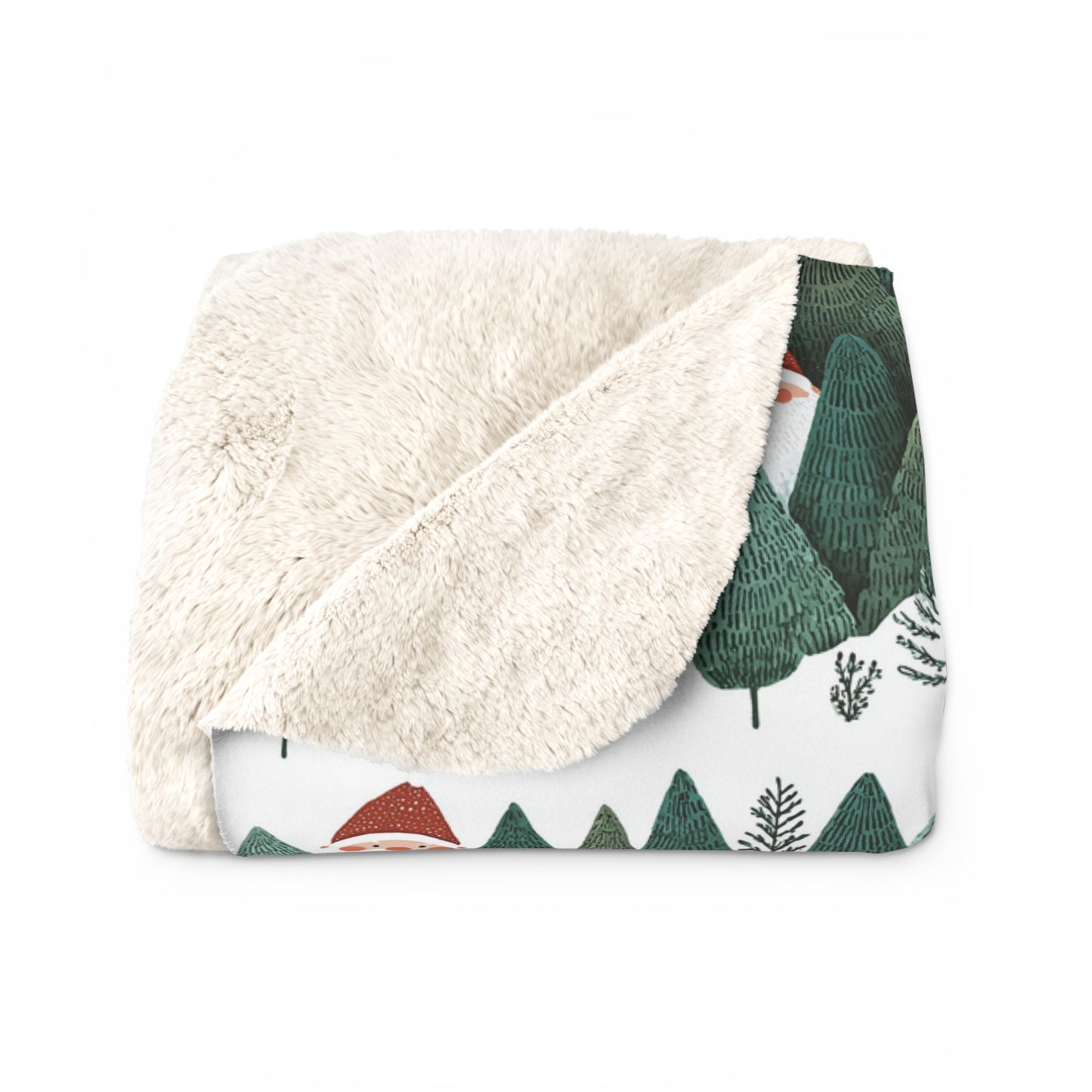 Cozy Sherpa Fleece Blanket with Peeking Santa Forest Design, Soft Throw Blanket, Winter Decor, Camping Blanket, Holiday Gift
