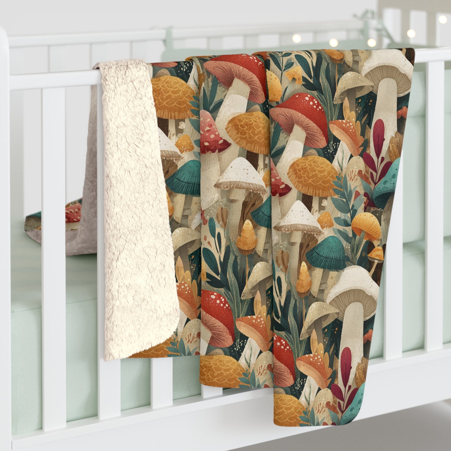 Cozy Mushroom Pattern Sherpa Fleece Blanket | Perfect for Fall, Home Décor, Gift for Nature Lovers, Cozy Nights, Outdoor Adventures