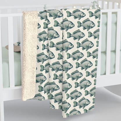 Cozy Green Minnow Fish Pattern Sherpa Fleece Blanket,Fishing Enthusiasts, Warm Throw Blanket