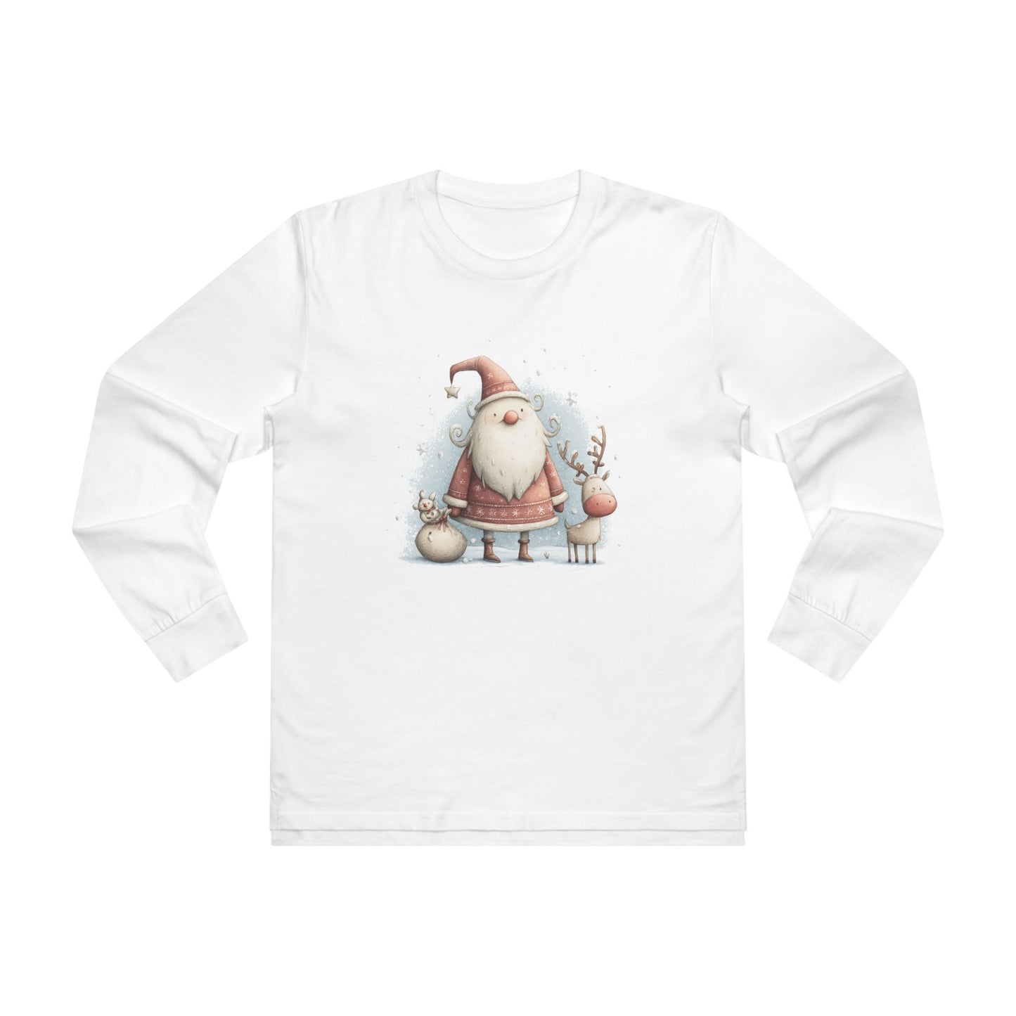 Santa & Reindeer Longsleeve Tee, Christmas Shirt, Holiday Gift, Men's Winter Apparel, Festive Long Sleeve