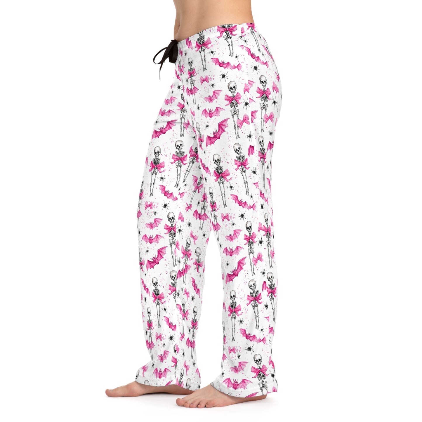 Playful Skeleton Women's Pajama Pants, Halloween Sleepwear, Cozy Lounge Pants, Gift for Her, Skeleton Print Sleep Pants