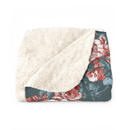 Stunning Colors Sherpa Fleece Blanket - Red and Green Floral Design