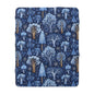Sherpa Fleece Blanket - Dreamy Blue Starry Night Midnight Trees Design