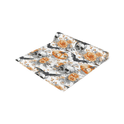 Halloween Themed Table Runner, Spooky Decor for Fall, Gothic Home Accents, Pumpkin and Skull Design, Perfect for Parties