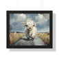 Poster - Cute White Highland Cow Running Down Road Escapee