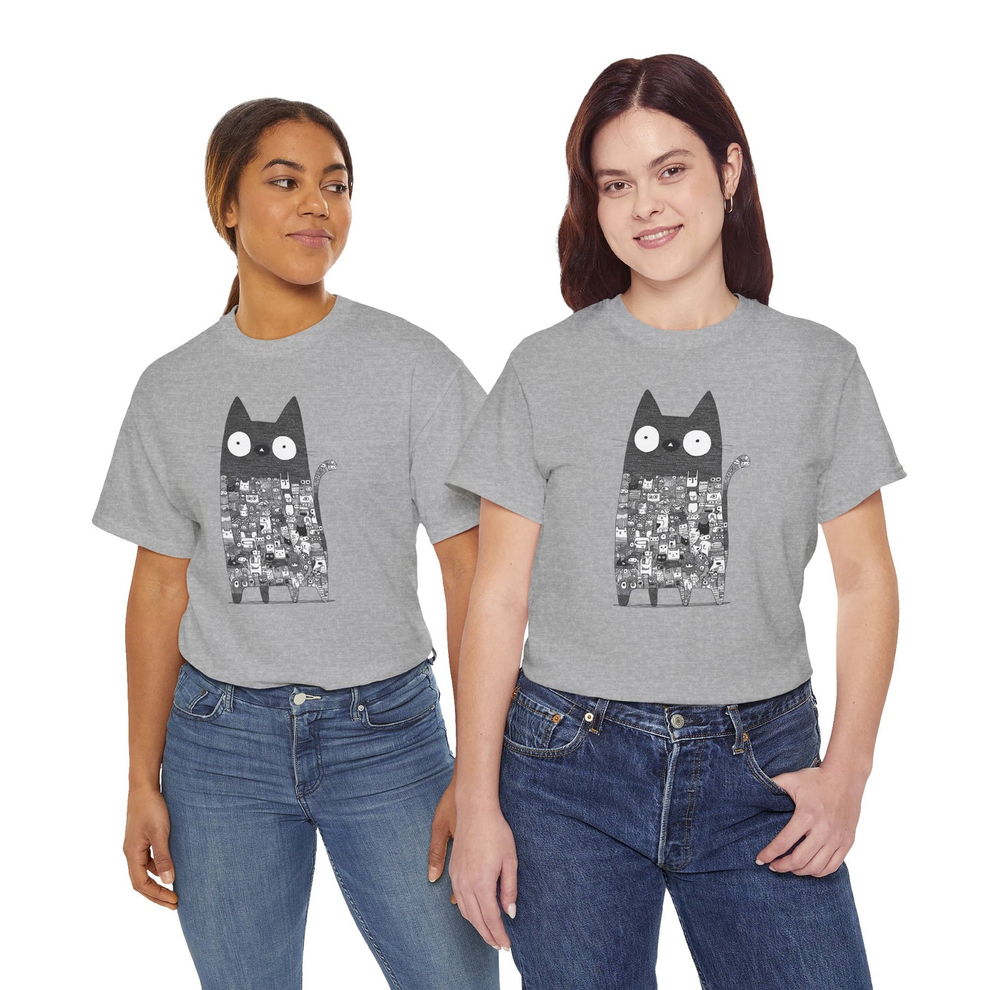 Line Art Abstract Cat Graphic Tee, Unisex Heavy Cotton Tee, Cute Cat Shirt, Unique Gift for Cat Lovers