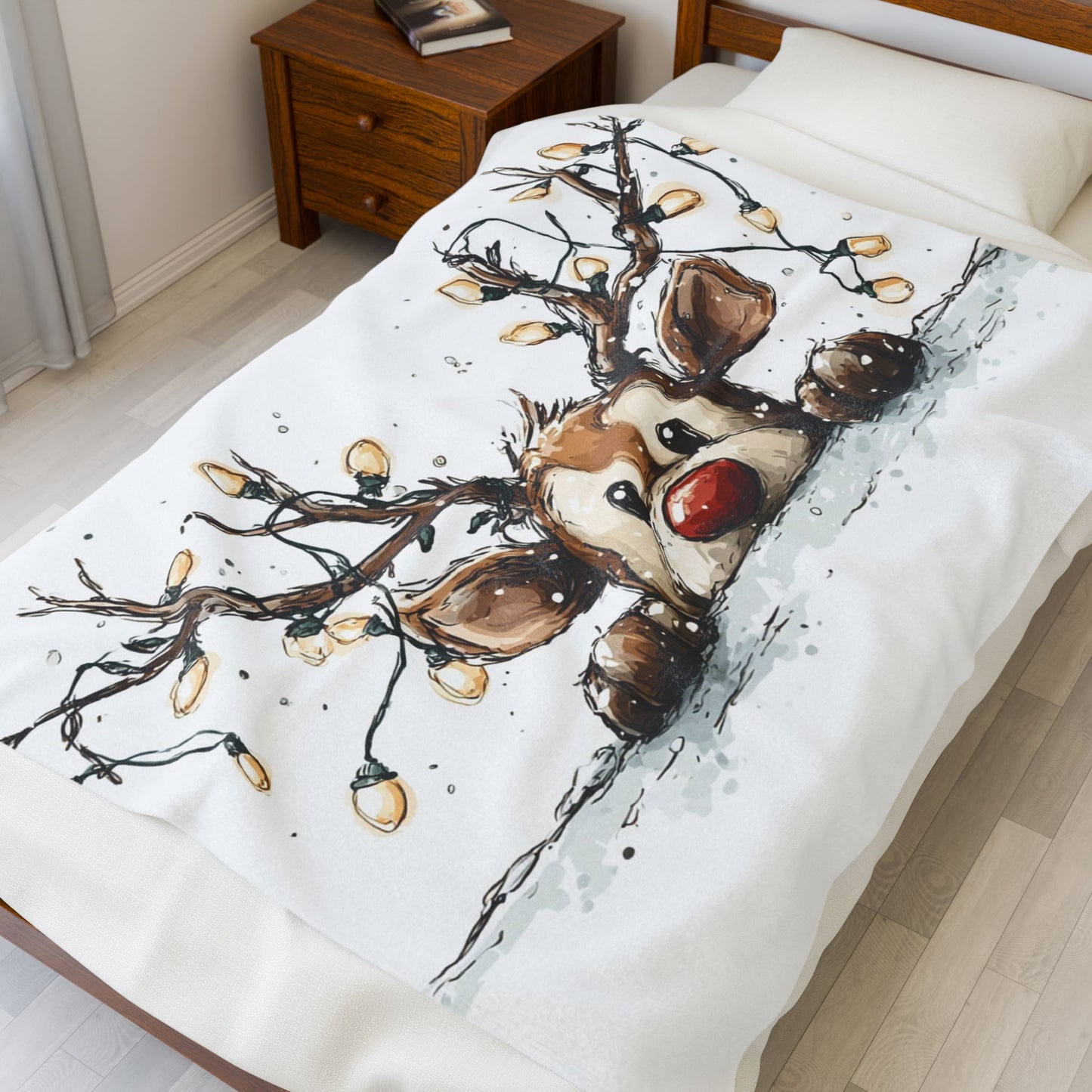 Cozy Holiday Plush Blanket, Super Soft Throw for Christmas, Cute Reindeer Design, Gift for Kids
