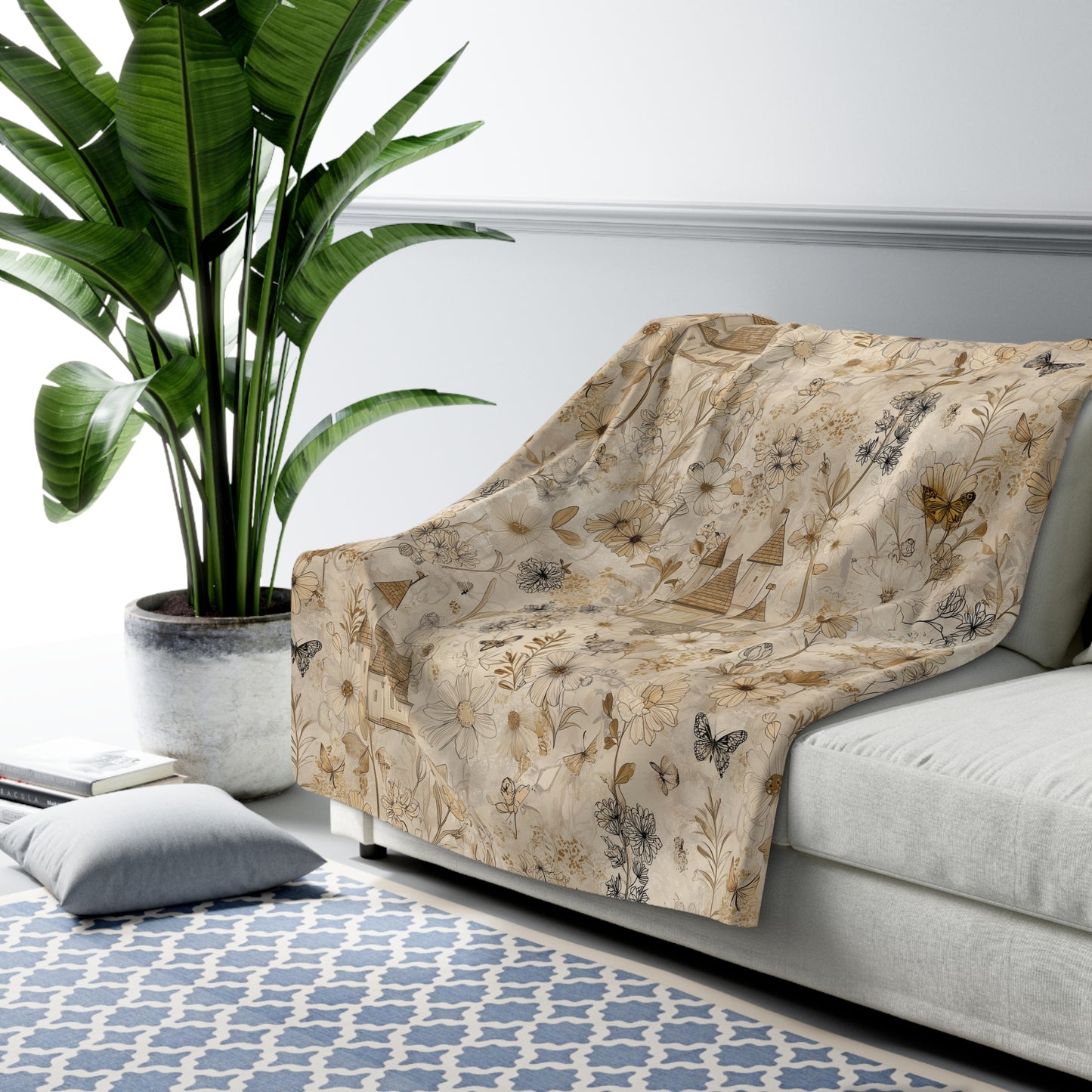 Cozy Floral Sherpa Fleece Blanket, Warm Throw Blanket for Home Decor, Gift for Weddings, Birthdays, or Cozy Nights
