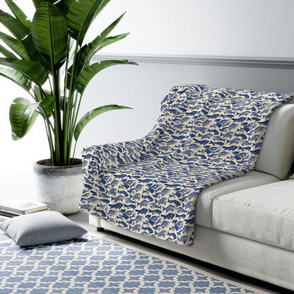 Nautical Sherpa Fleece Blanket, Cozy Sea Life Throw, Perfect for Beach Lovers