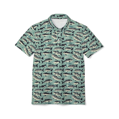 Fish Pattern Unisex Polo Shirt, Stylish Fishing Shirt, Summer Casual Wear, Nautical Gift, Outdoor Adventure Apparel