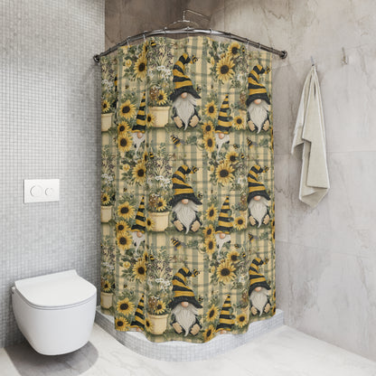 Whimsical Gnome & Sunflower Shower Curtain, Rustic Bathroom Decor, Farmhouse Style, Gift for Nature Lovers, Seasonal Home Accent