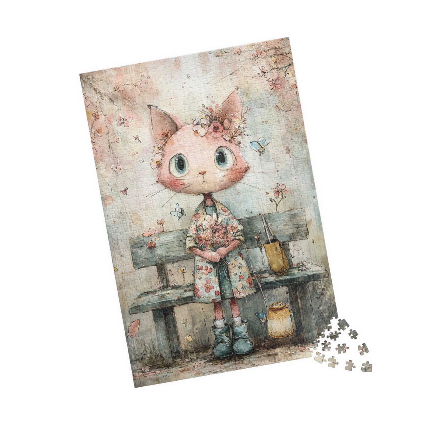 Cat-Themed Puzzle with Floral Design, Perfect Gift for Cat Lovers, Family Game Night, Relaxation Activity, Home Decor
