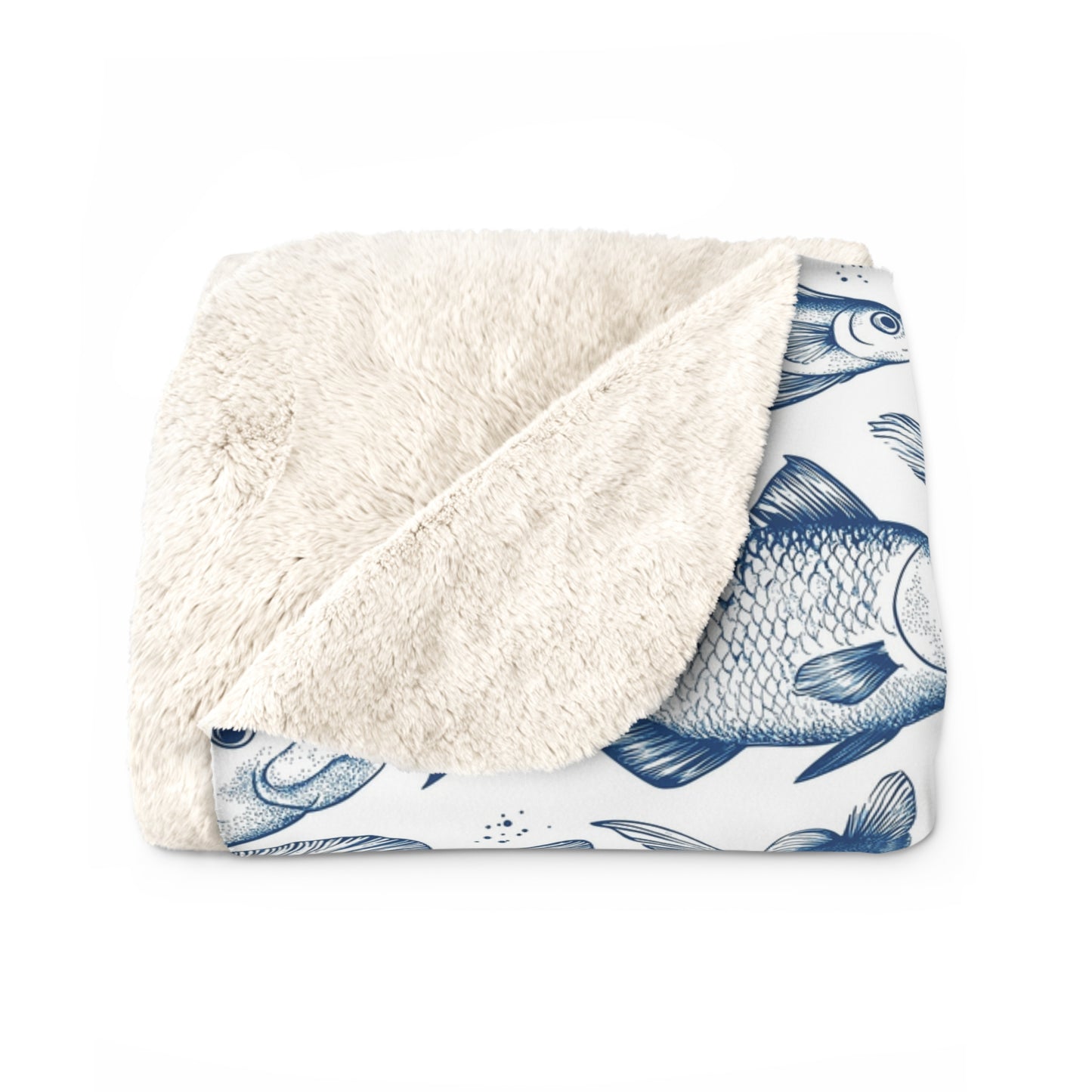 Sherpa Blanket - Let's Go Fishing Cute Small Fish Pattern