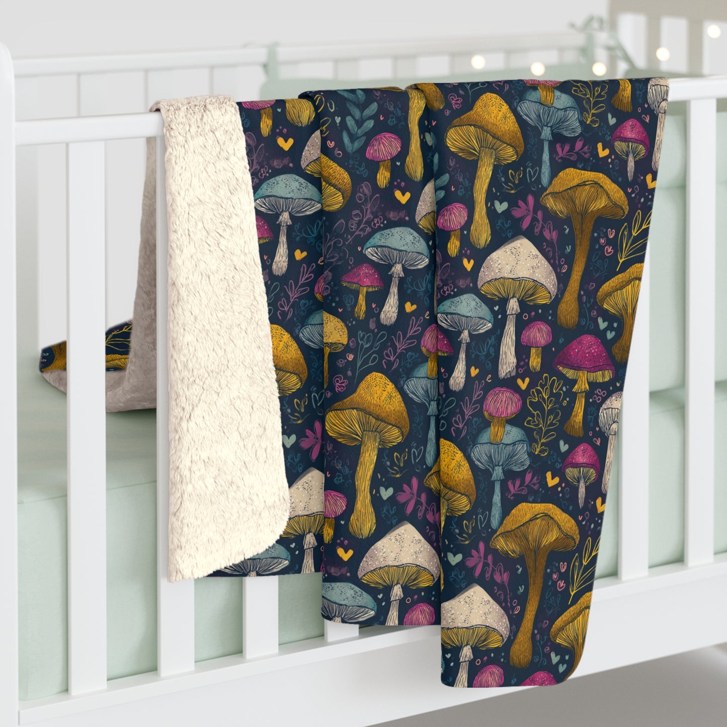 Mushroom Patch Sherpa Fleece Blanket, Cozy Throw Blanket, Gift for Chef, Warm Soft Blanket for All Occasions