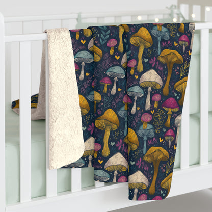 Mushroom Patch Sherpa Fleece Blanket, Cozy Throw Blanket, Gift for Chef, Warm Soft Blanket for All Occasions