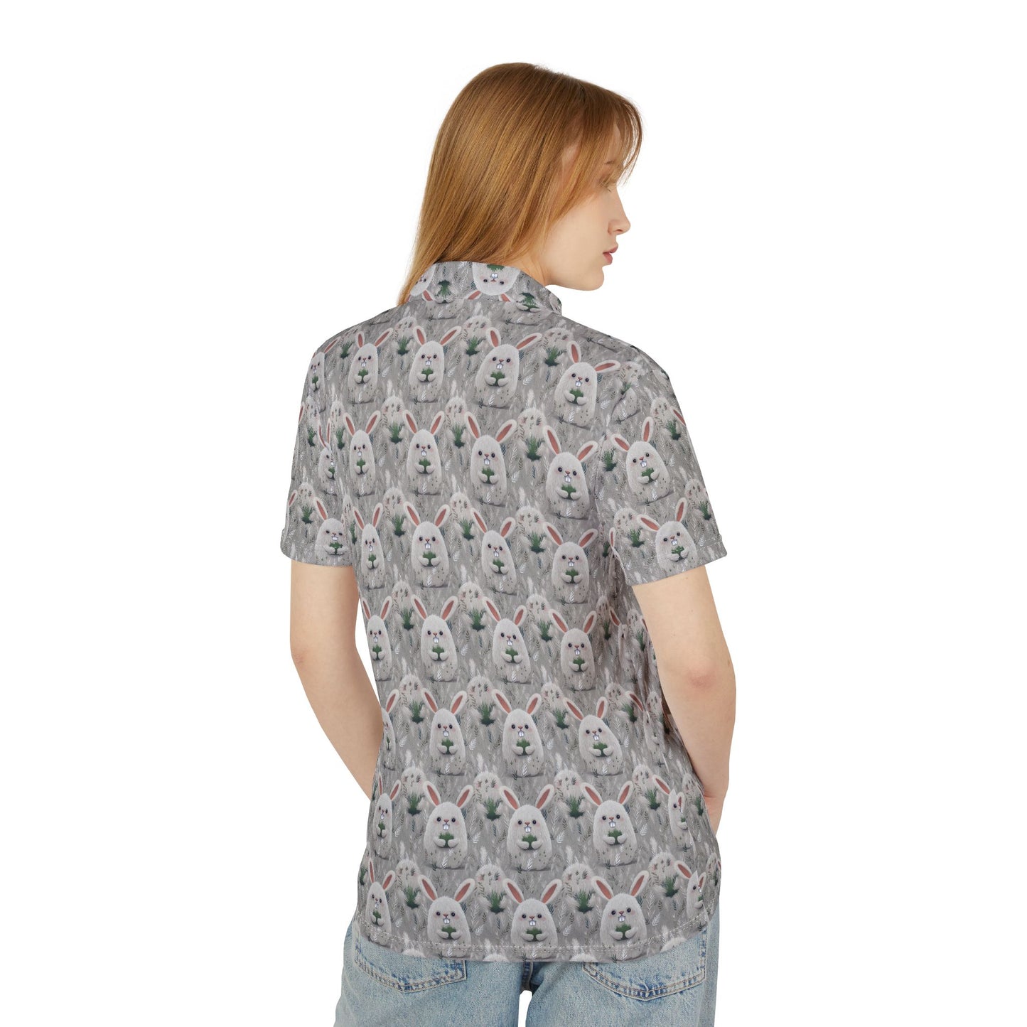 Easter Bunny Patterned Unisex Polo Shirt, Fun Casual Wear, Spring Fashion, Gift for Him/Her, Holiday Outfit, Stylish Polo