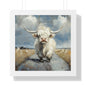 Poster - Cute White Highland Cow Running Down Road Escapee