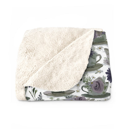 Floral Sherpa Fleece Blanket, Cozy Throw for Home Decor, Gift for Her, Boho Style