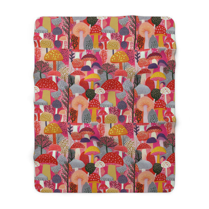 Cozy Mushroom Sherpa Fleece Blanket | Soft Throw for Home, Living Room, Kids' Room, Gifts, Seasonal Celebrations