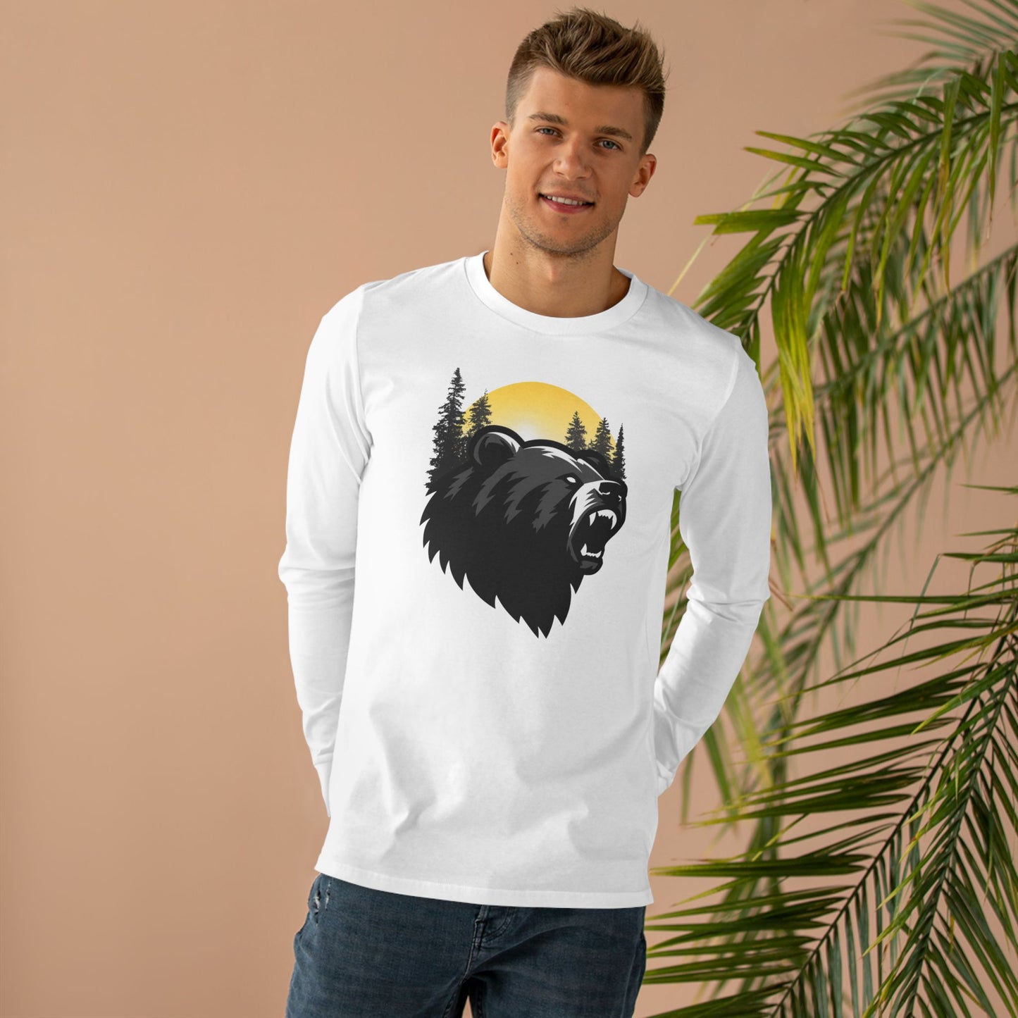 Men's Bear Graphic Longsleeve Tee - Wilderness Apparel for Nature Lovers, Outdoor Adventure, Gifts for Him, Camping Wear, Fall Fashion