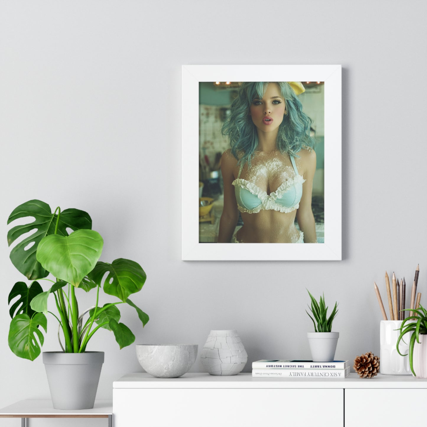 Vertical Poster - Sexy Bikini Babe in the Kitchen Covered in Flour