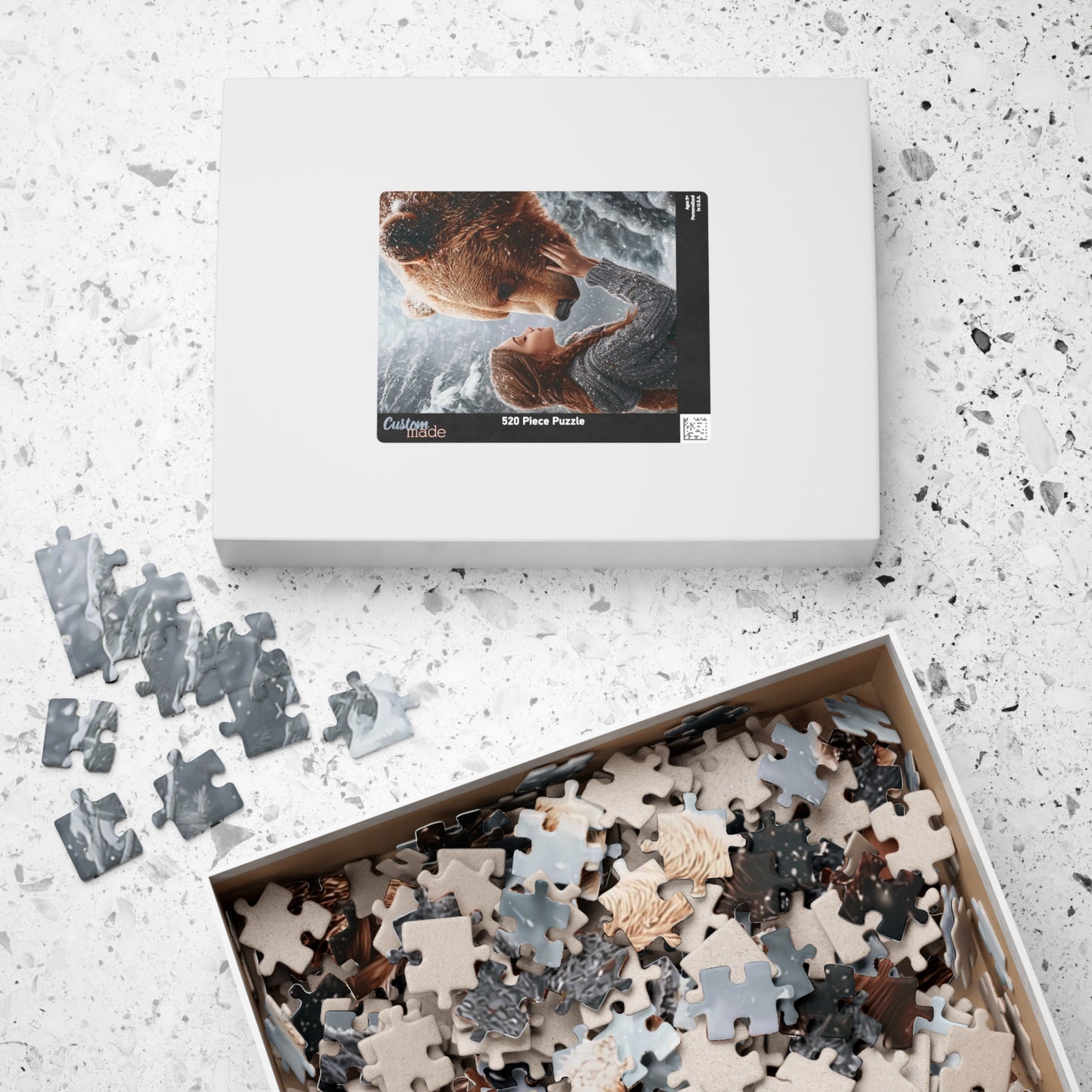 Nature-Inspired Puzzle, Wildlife Puzzle, Bear and Girl Artwork, Eco-Friendly Gift, Family Activity, Snowy Scene Decor