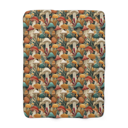 Cozy Mushroom Pattern Sherpa Fleece Blanket | Perfect for Fall, Home Décor, Gift for Nature Lovers, Cozy Nights, Outdoor Adventures