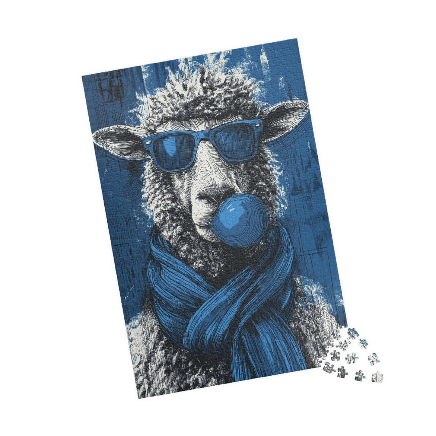 Hipster Sheep Puzzle - Fun, Unique Jigsaw Puzzle for Animal Lovers, Family Game Night, Gift for Friends, Home Decor, Blue Sheep Art