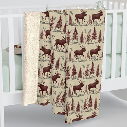 Cozy moose Pastern Sherpa Fleece Blanket | Warm Throw for Winter, Outdoor Adventures, Camping, Holidays, Home Decor