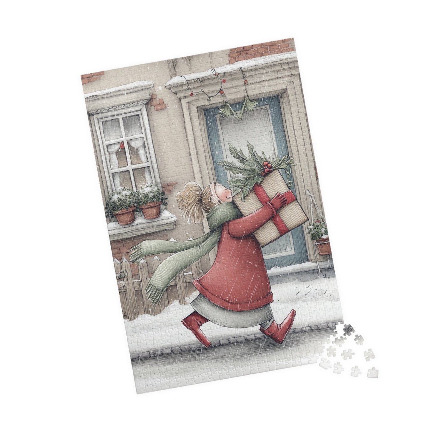 Holiday Puzzle with Cheerful Gift Delivery Scene, Family Activity, Cozy Winter Nights, Festive Home Decor, 110-1014 Pieces