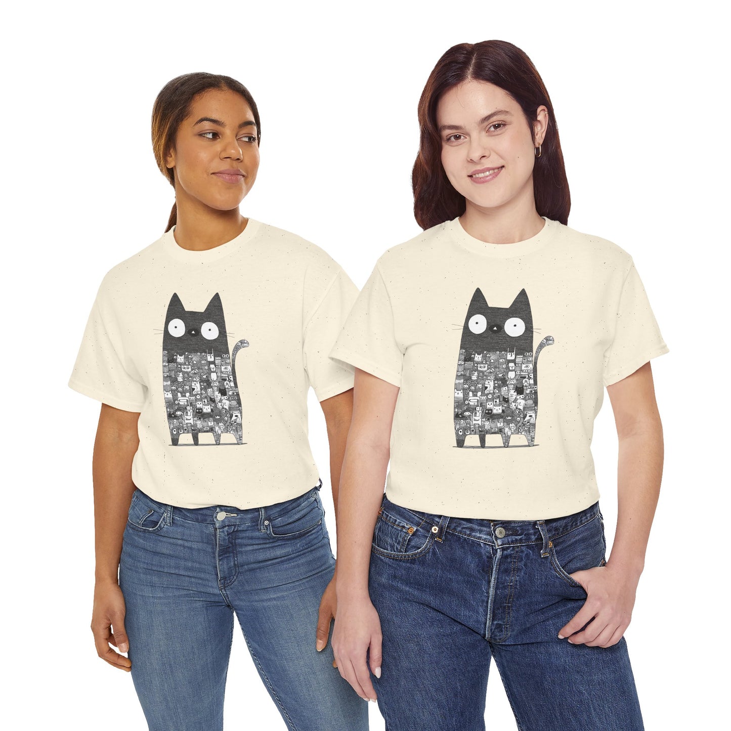 Line Art Abstract Cat Graphic Tee, Unisex Heavy Cotton Tee, Cute Cat Shirt, Unique Gift for Cat Lovers