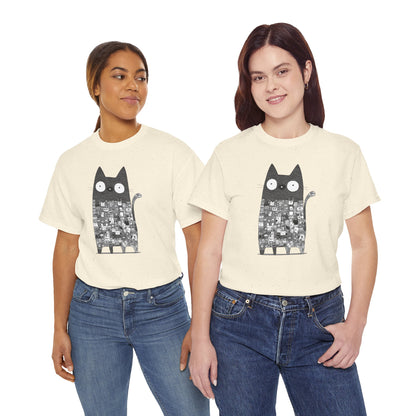 Line Art Abstract Cat Graphic Tee, Unisex Heavy Cotton Tee, Cute Cat Shirt, Unique Gift for Cat Lovers