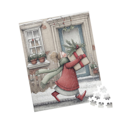 Holiday Puzzle with Cheerful Gift Delivery Scene, Family Activity, Cozy Winter Nights, Festive Home Decor, 110-1014 Pieces