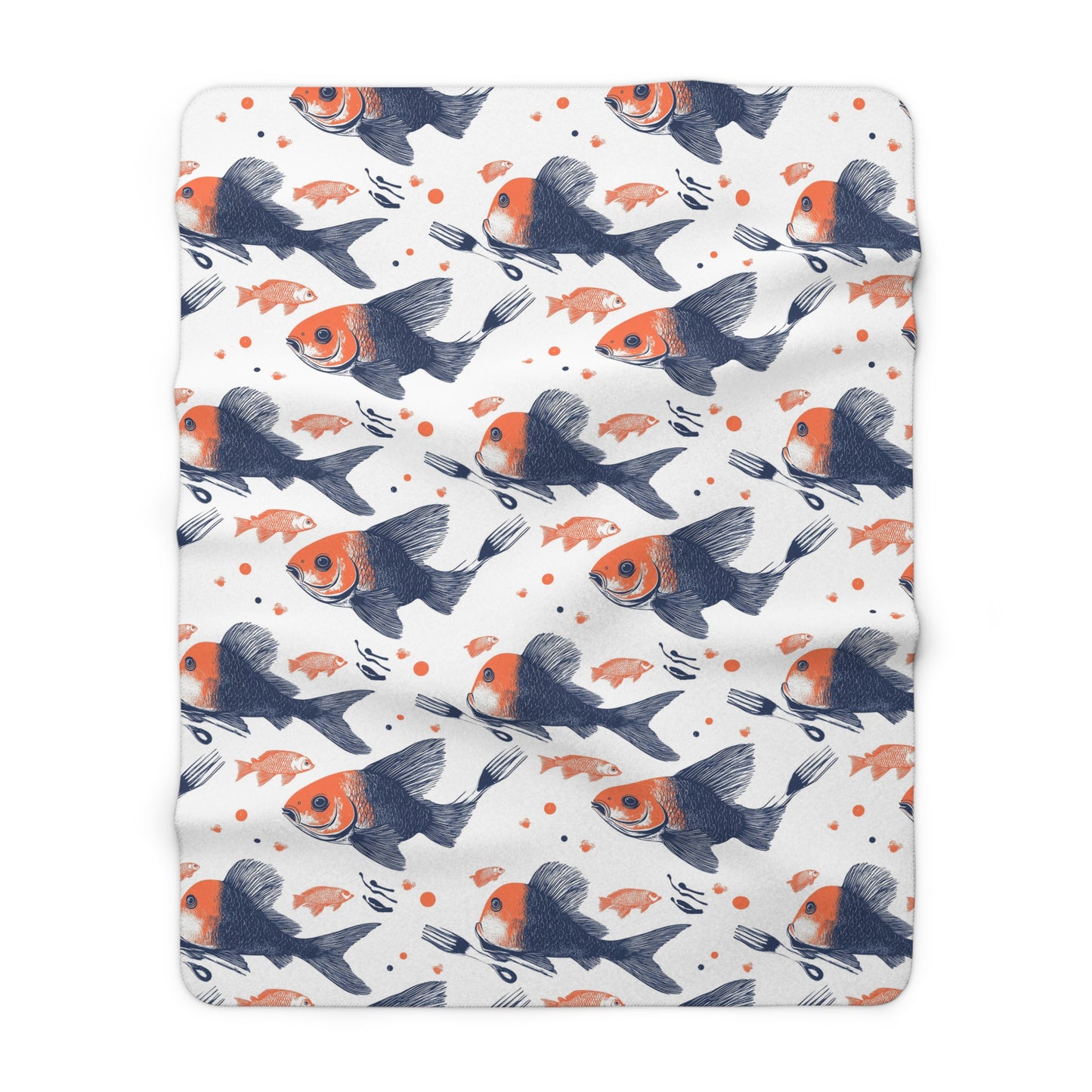 Cozy Fish Pattern Sherpa Fleece Blanket, Warm Throw Blanket, Home Decor, Gift for Fish Lovers, Snuggle Blanket, Nursery Blanket