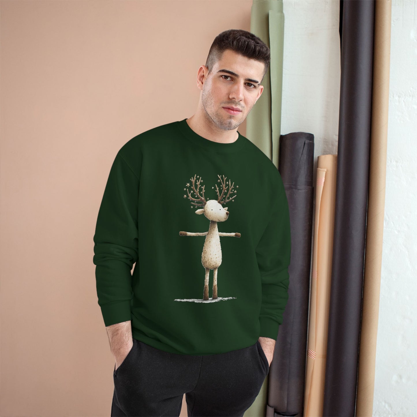 Reindeer Champion Sweatshirt, Cozy Holiday Sweatshirt, Cute Animal Gift, Winter Apparel, Christmas Sweatshirt