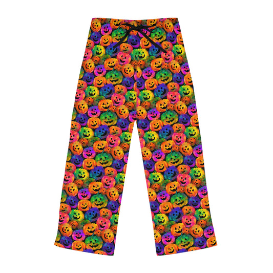 Halloween Pumpkin Pattern Women's Pajama Pants, Cozy Sleepwear, Brunch Outfit, Spooky Season Loungewear, Fun Gift Idea