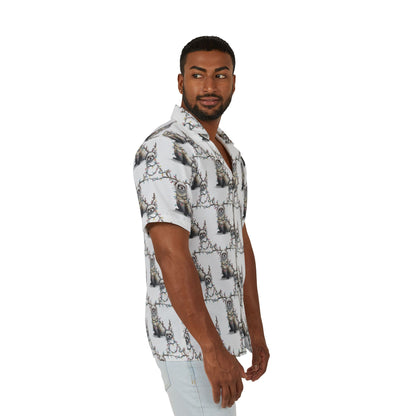 Men's Hawaiian Camp Shirt - Otter Xmas Lights Pattern