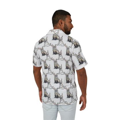 Men's Hawaiian Camp Shirt - Otter Xmas Lights Pattern