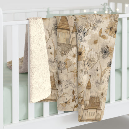 Cozy Floral Sherpa Fleece Blanket, Warm Throw Blanket for Home Decor, Gift for Weddings, Birthdays, or Cozy Nights