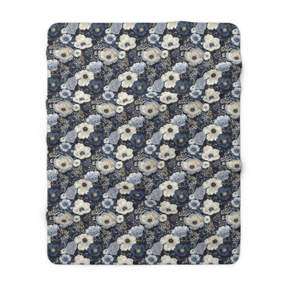 Dark Blues Floral Sherpa Fleece Blanket - Ideal Gift for Weddings, Birthdays, Housewarming