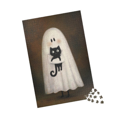 Retro Ghost Cat Puzzle – 110, 252, 520, 1014 Pieces, Perfect for Halloween Decor