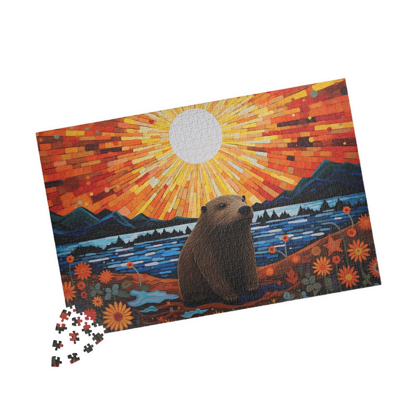 Nature-Inspired Beaver Starry Night Inspired Puzzle, 110/252/520/1014 Piece Jigsaw