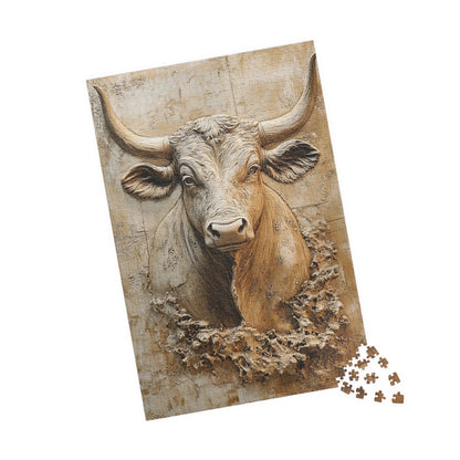 Bull Puzzle, Farmhouse Decor, Jigsaw Puzzle Gift, Cow Art, Family Game Night, Relaxing Hobby, Unique Home Gift