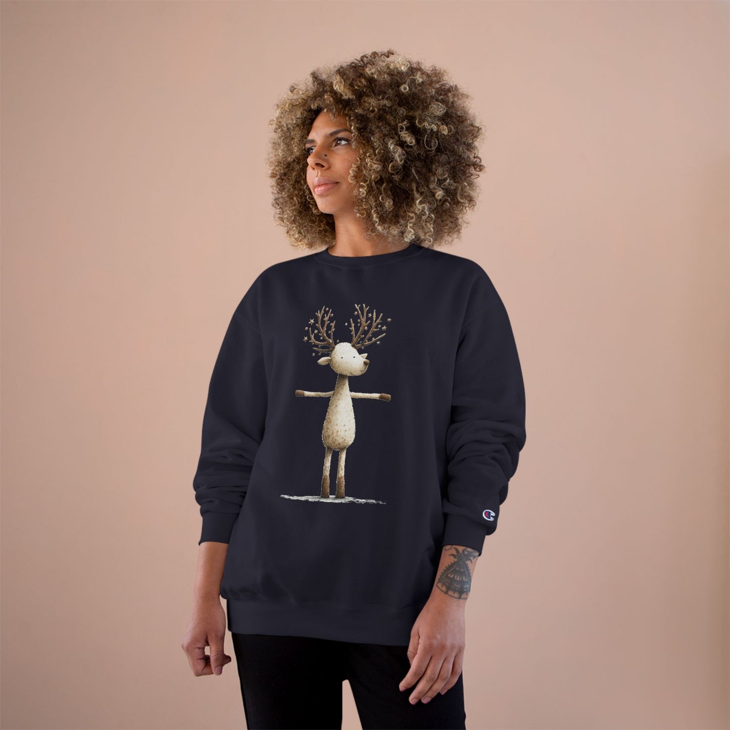 Reindeer Champion Sweatshirt, Cozy Holiday Sweatshirt, Cute Animal Gift, Winter Apparel, Christmas Sweatshirt