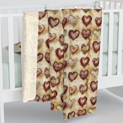 Cozy Hearts Sherpa Fleece Blanket, Warm Snuggle Blanket, Cuddle Blanket for Valentine’s Day, Romantic Gift, Home Decor