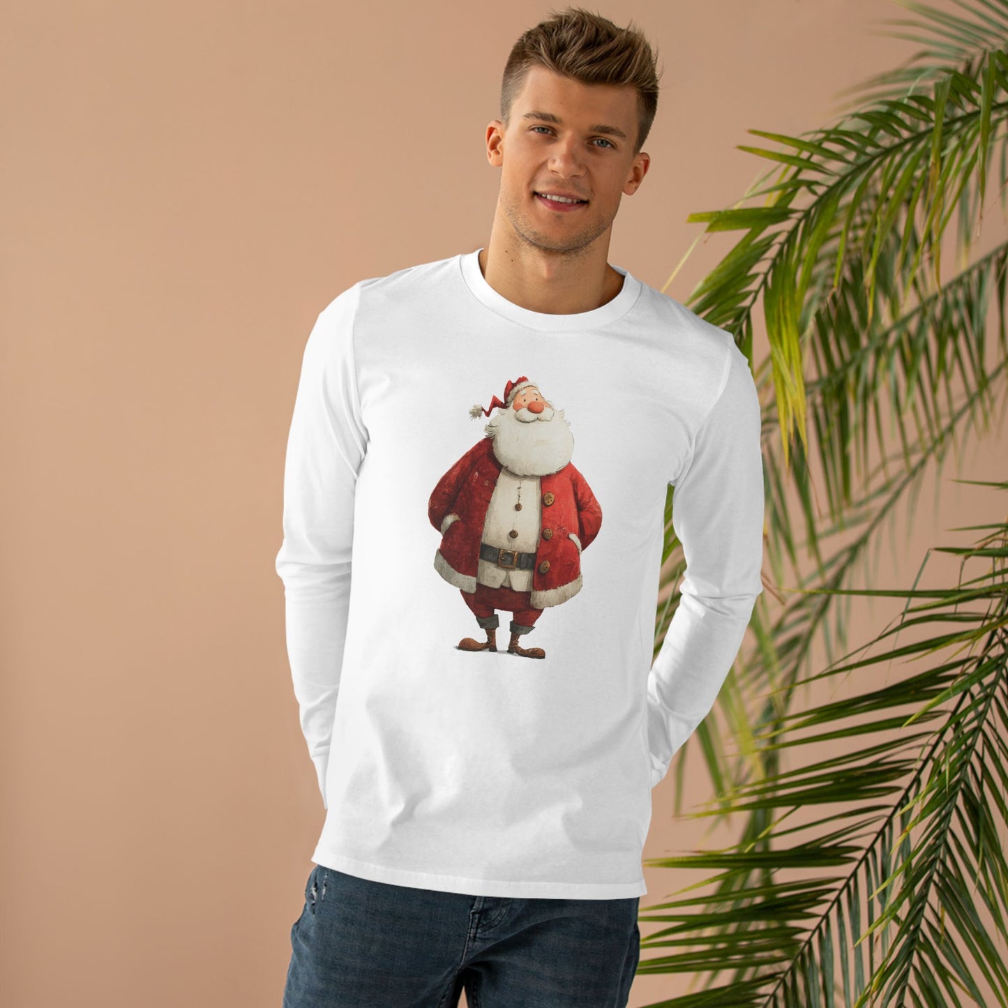 Festive Santa Longsleeve Tee - Christmas Gift, Holiday Wear, Winter Apparel, Cozy Style, Casual Outfit